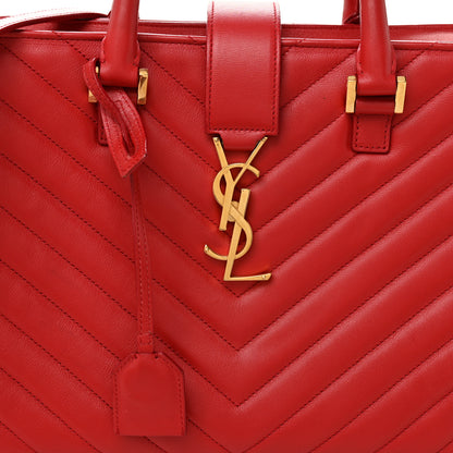 Saint Laurent Calfskin Matelasse Chevron Small Monogram Cabas Lipstick Red 7 of 11
