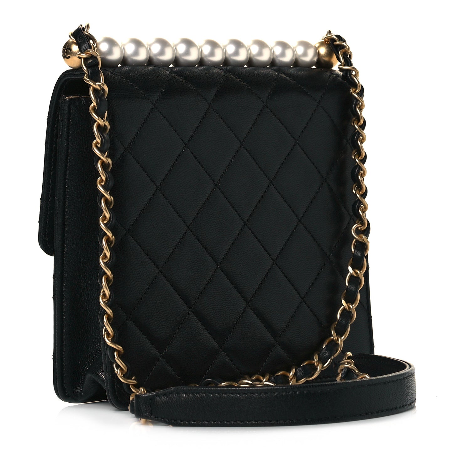 Goatskin Quilted Chic Pearls Flap Black