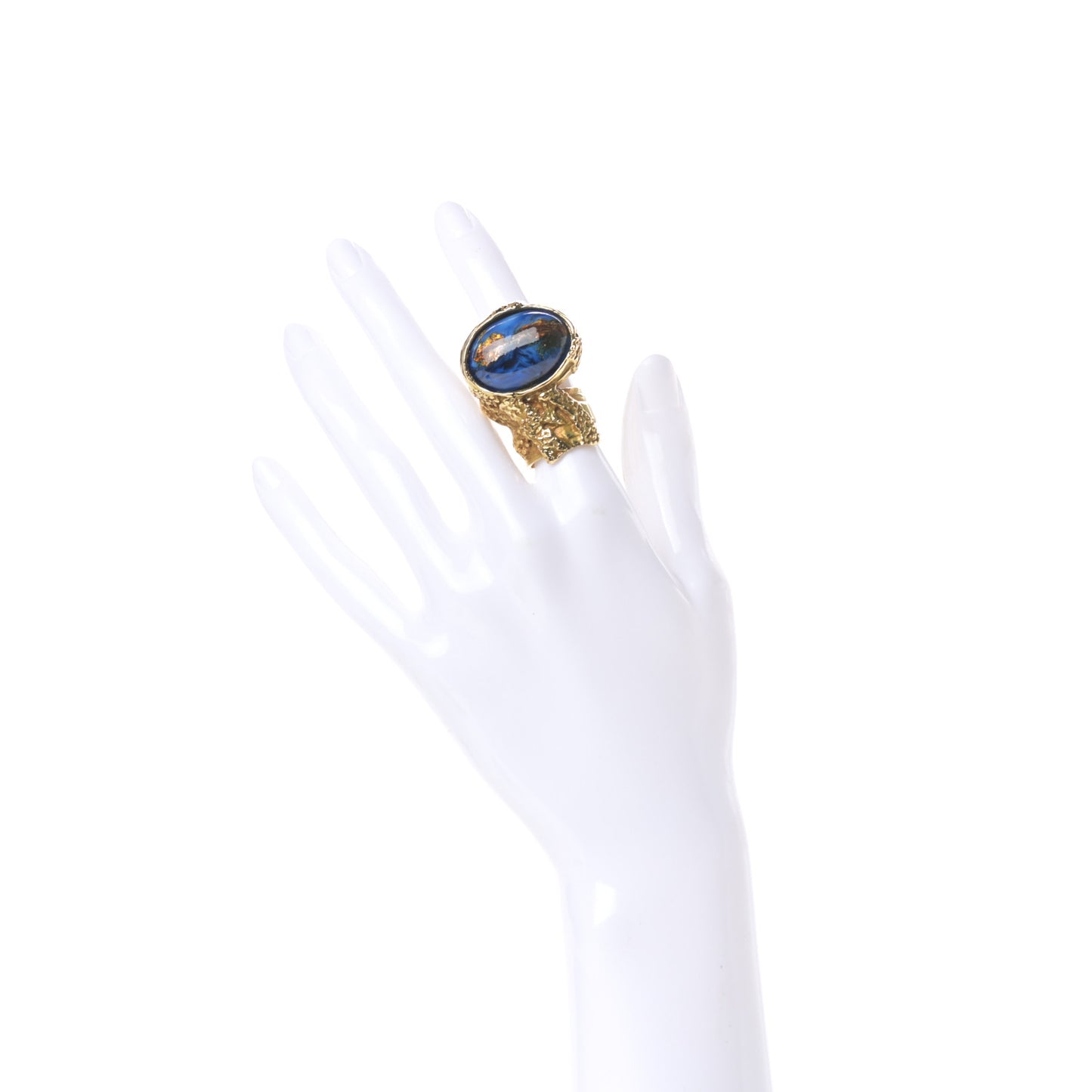 Glass Cabochon Arty Ovale Ring 5 Gold Blue