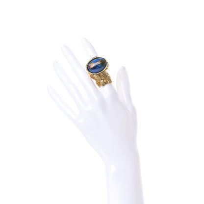 Saint Laurent Glass Cabochon Arty Ovale Ring 5 Gold Blue 2 of 4