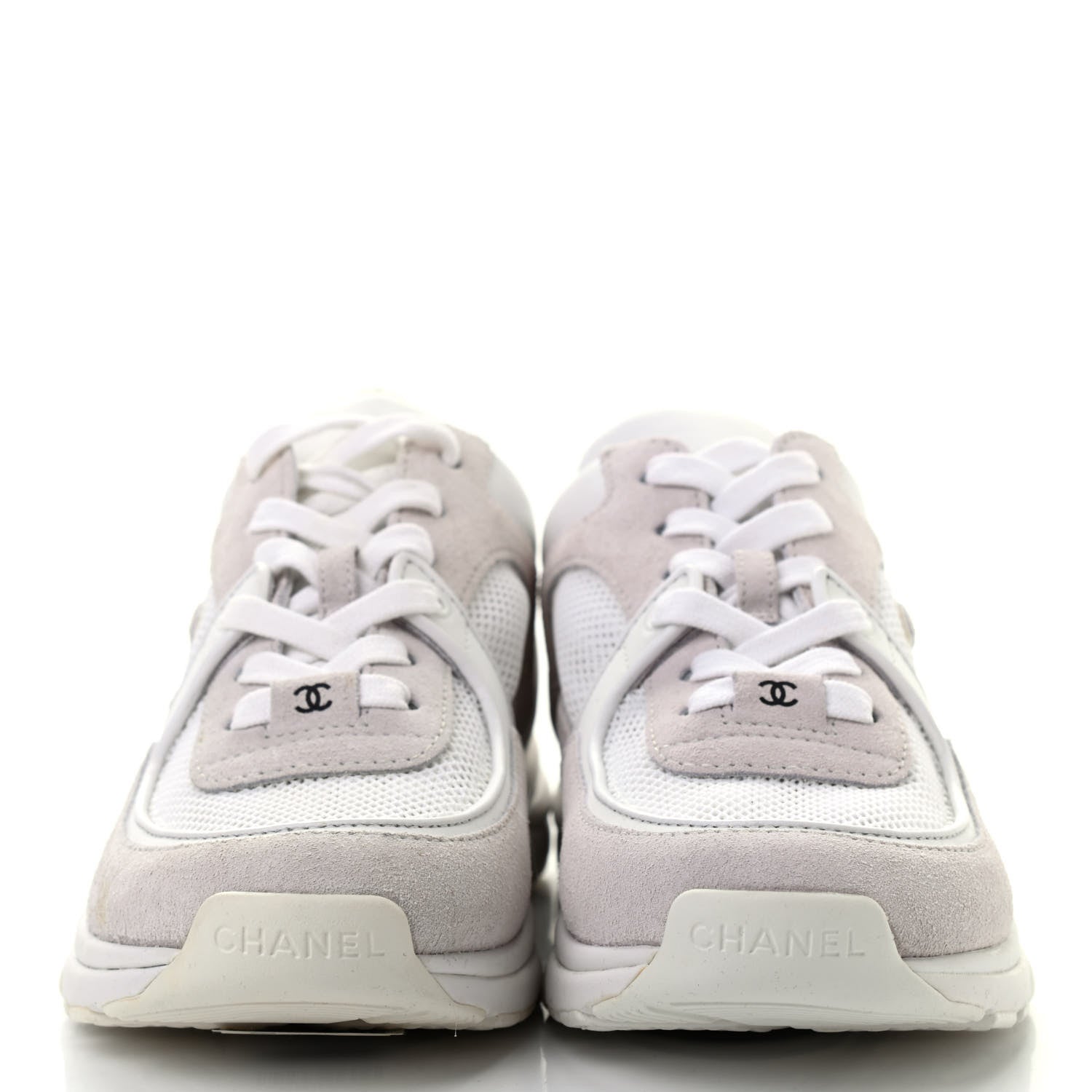 Chanel Suede Calfskin CC Sneakers 37 White Grey 3 of 9