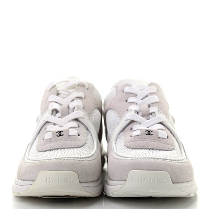 Chanel Suede Calfskin CC Sneakers 37 White Grey 3 of 9