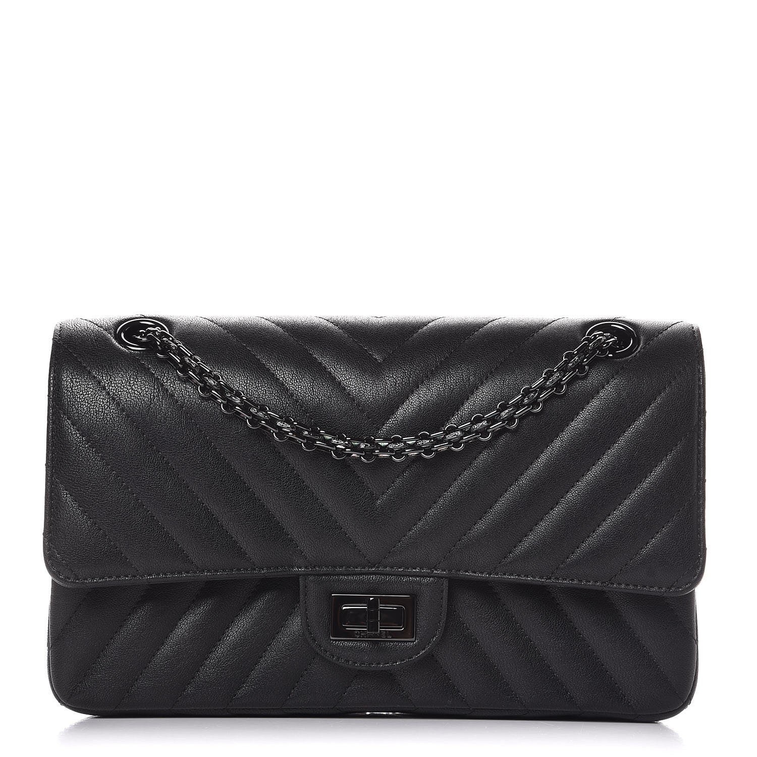 Chanel Sheepskin Chevron Quilted 2.55 Reissue 225 Double Flap So Black 1 of 9