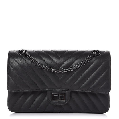 Chanel Sheepskin Chevron Quilted 2.55 Reissue 225 Double Flap So Black 1 of 9