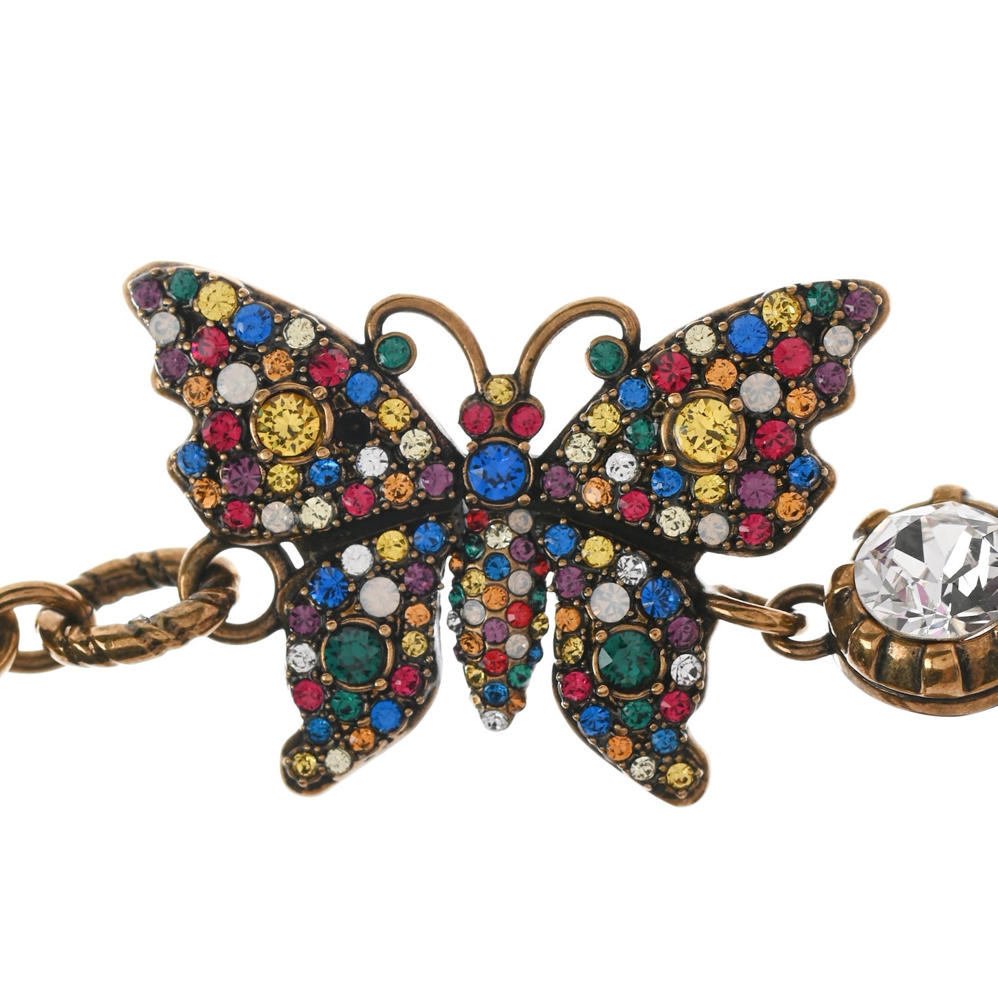 Crystal Butterfly Bracelet Aged Gold Multicolor