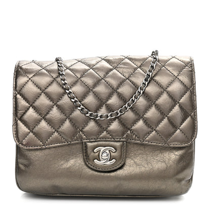 Chanel Metallic Crackled Calfskin Medium Clam's Pocket Flap Dark Silver 1 of 13