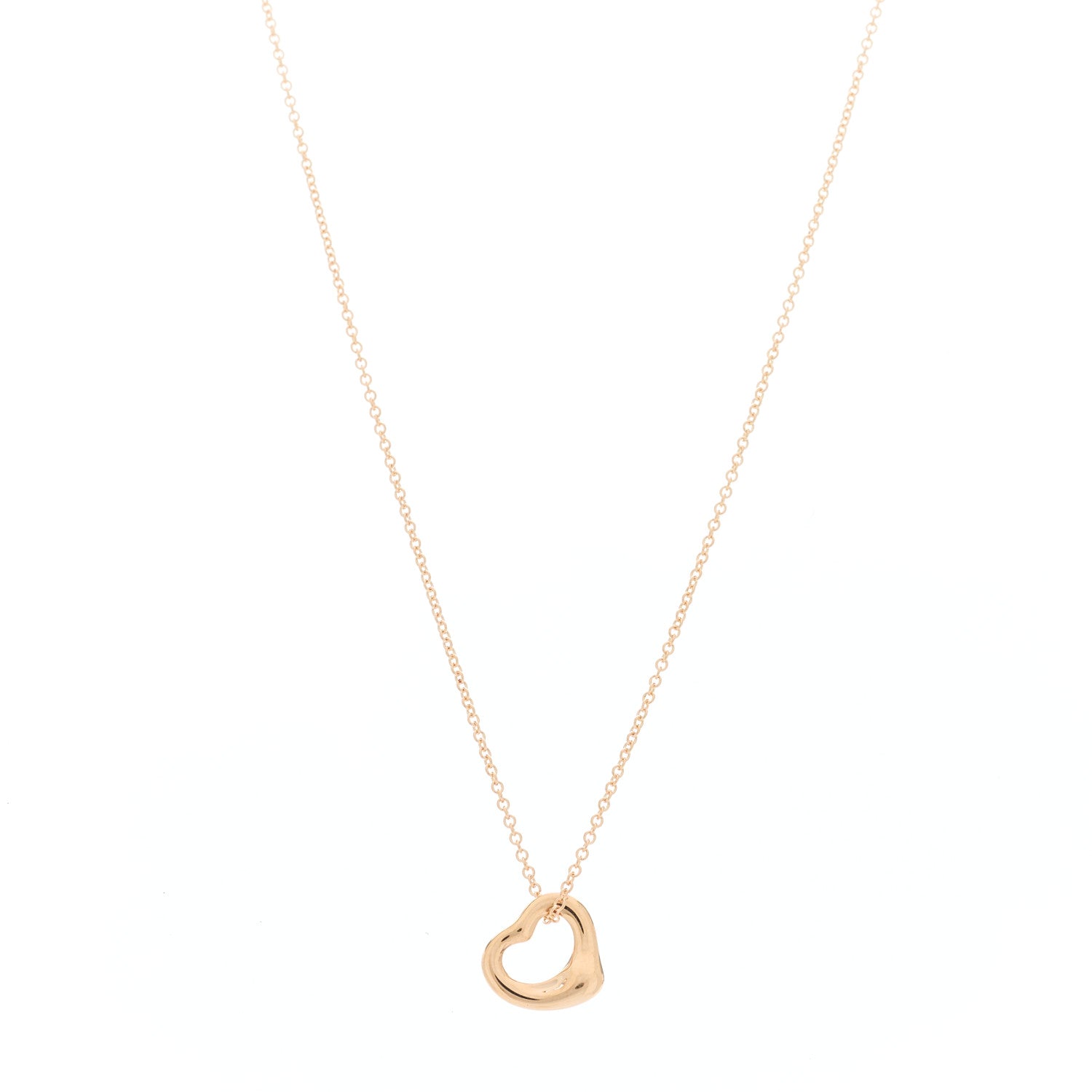Tiffany 18K Rose Gold 11mm Elsa Peretti Open Heart Pendant Necklace 1 of 8