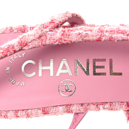 Chanel Tweed Grosgrain Cap Toe CC Slingback Pumps 36 Pink Black 9 of 9