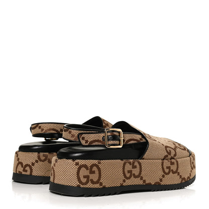 Gucci Monogram Maxi GG Granada Kid Angelina Platform 35mm Slingback Sandals 38 Camel Ebony Black 4 of 12