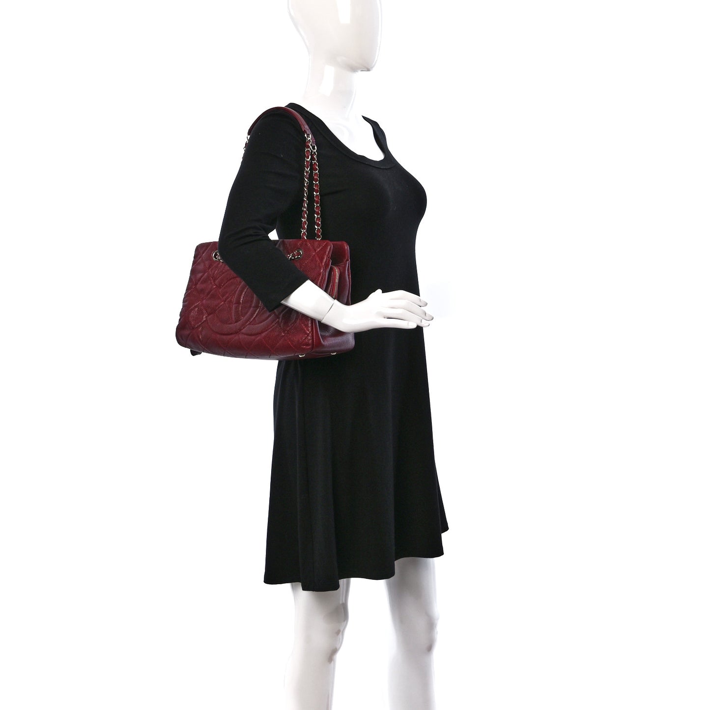 Caviar Quilted Timeless CC Shopping Tote Burgundy