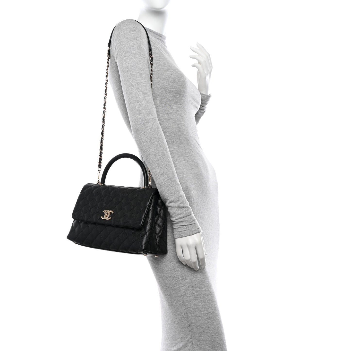 Caviar Quilted Small Coco Handle Flap Black