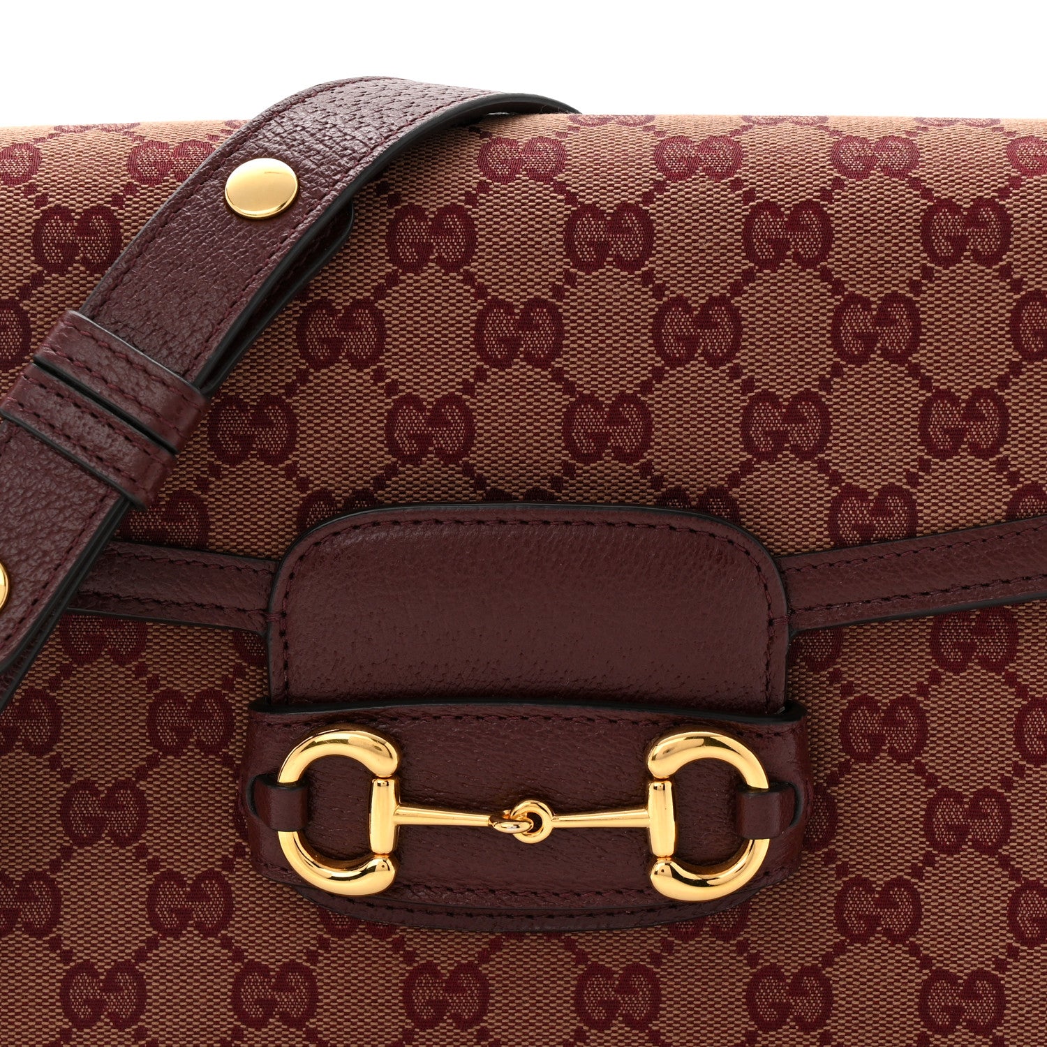 Gucci Monogram Textured Dollar Calfskin Horsebit 1955 Shoulder Bag Sahara Rubino Chardonnay 8 of 10