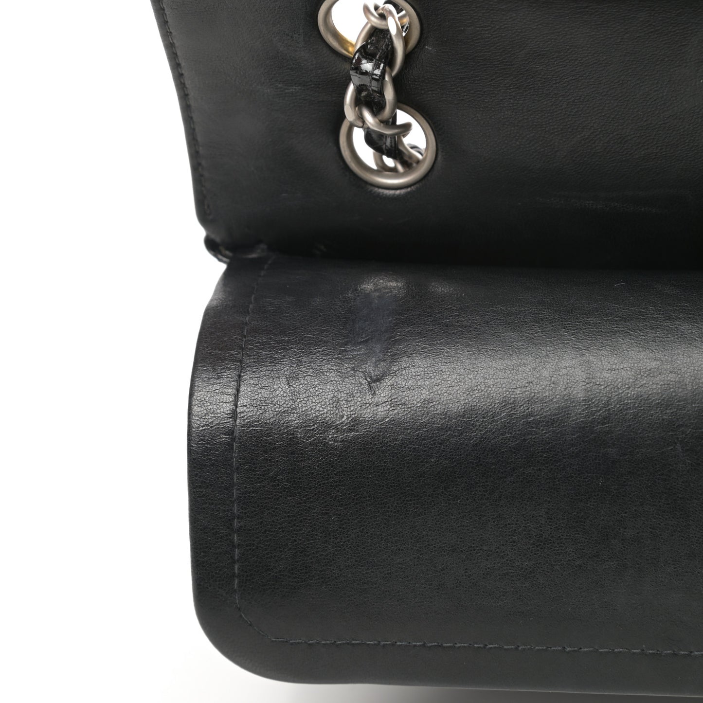 Patent Quilted Medium Double Flap Black