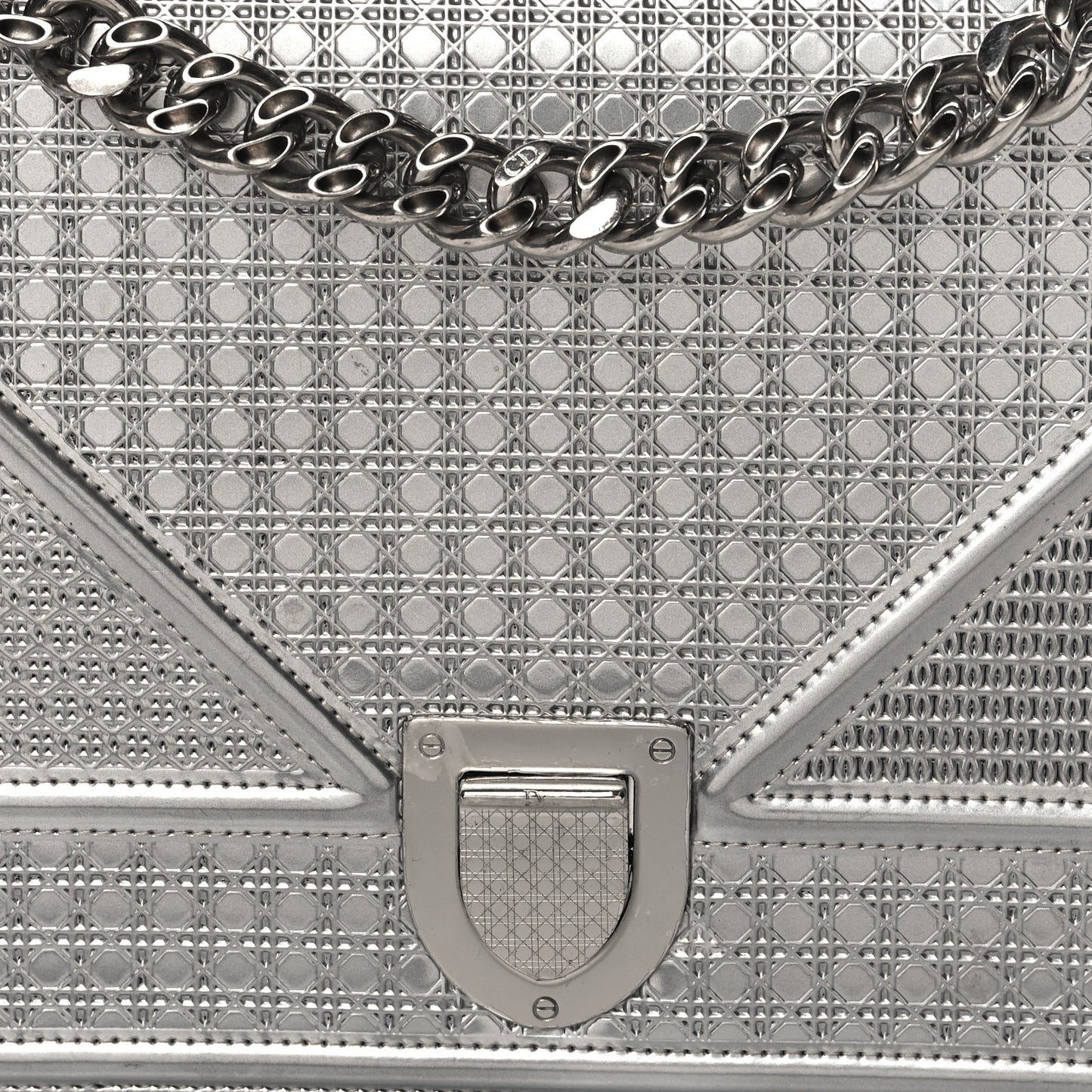 Metallic Patent Micro-Cannage Medium Diorama Flap Bag Silver