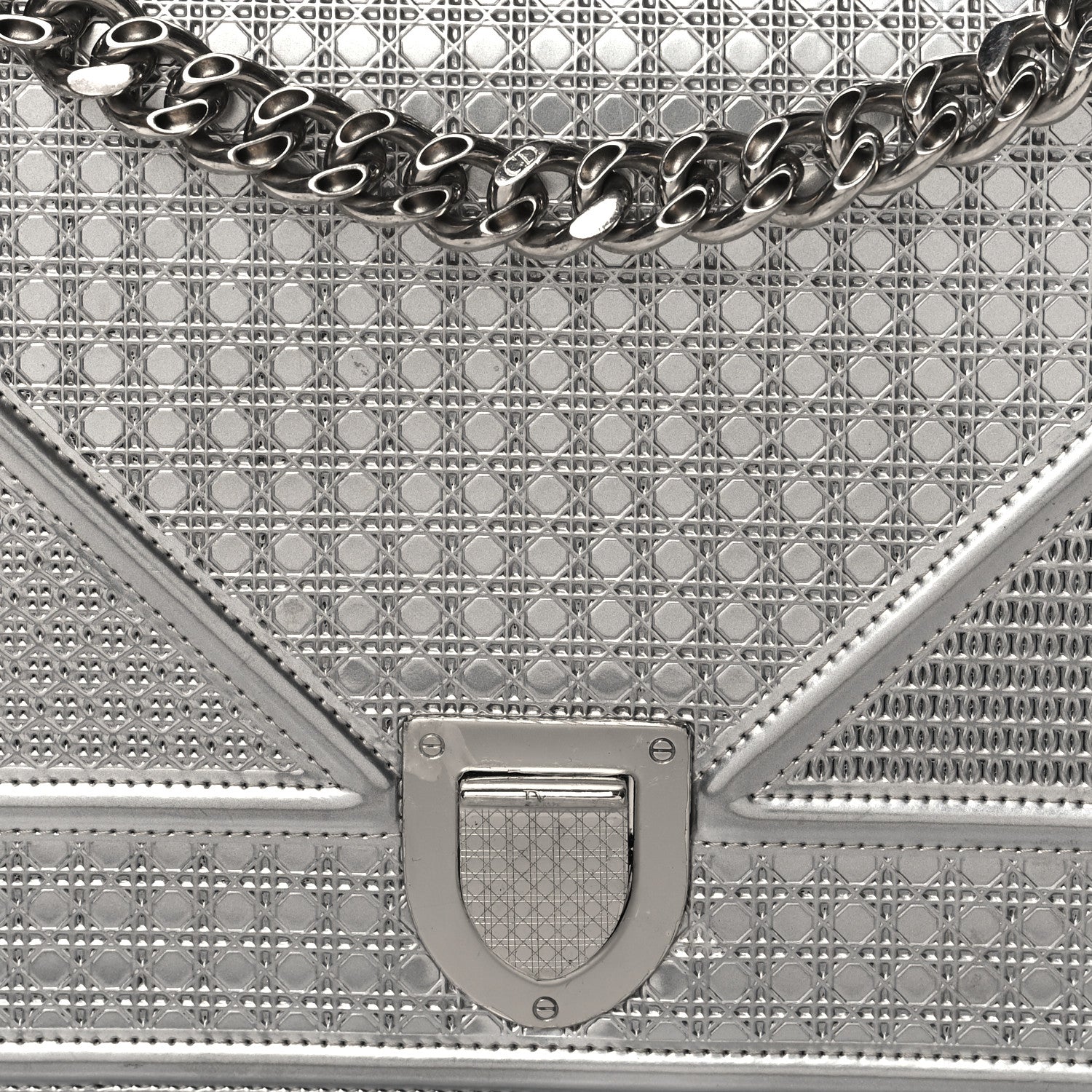 Christian Dior Metallic Patent Micro-Cannage Medium Diorama Flap Bag Silver 7 of 9