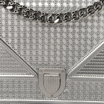 Christian Dior Metallic Patent Micro-Cannage Medium Diorama Flap Bag Silver 7 of 9