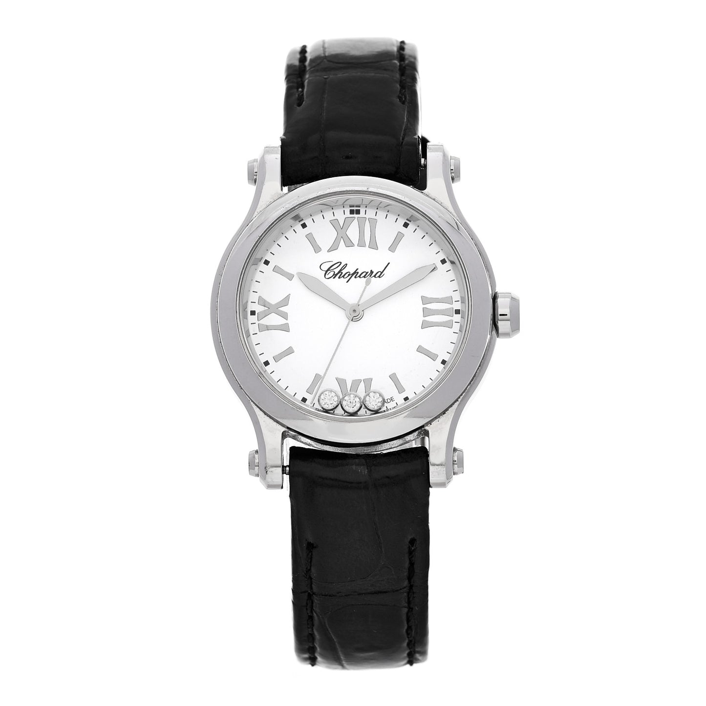 Stainless Steel Alligator 3 Diamond 30mm Happy Sport Quartz Watch