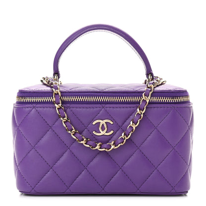 Chanel Lambskin Quilted Small Top Handle Vanity Case With Chain Purple 1 of 12
