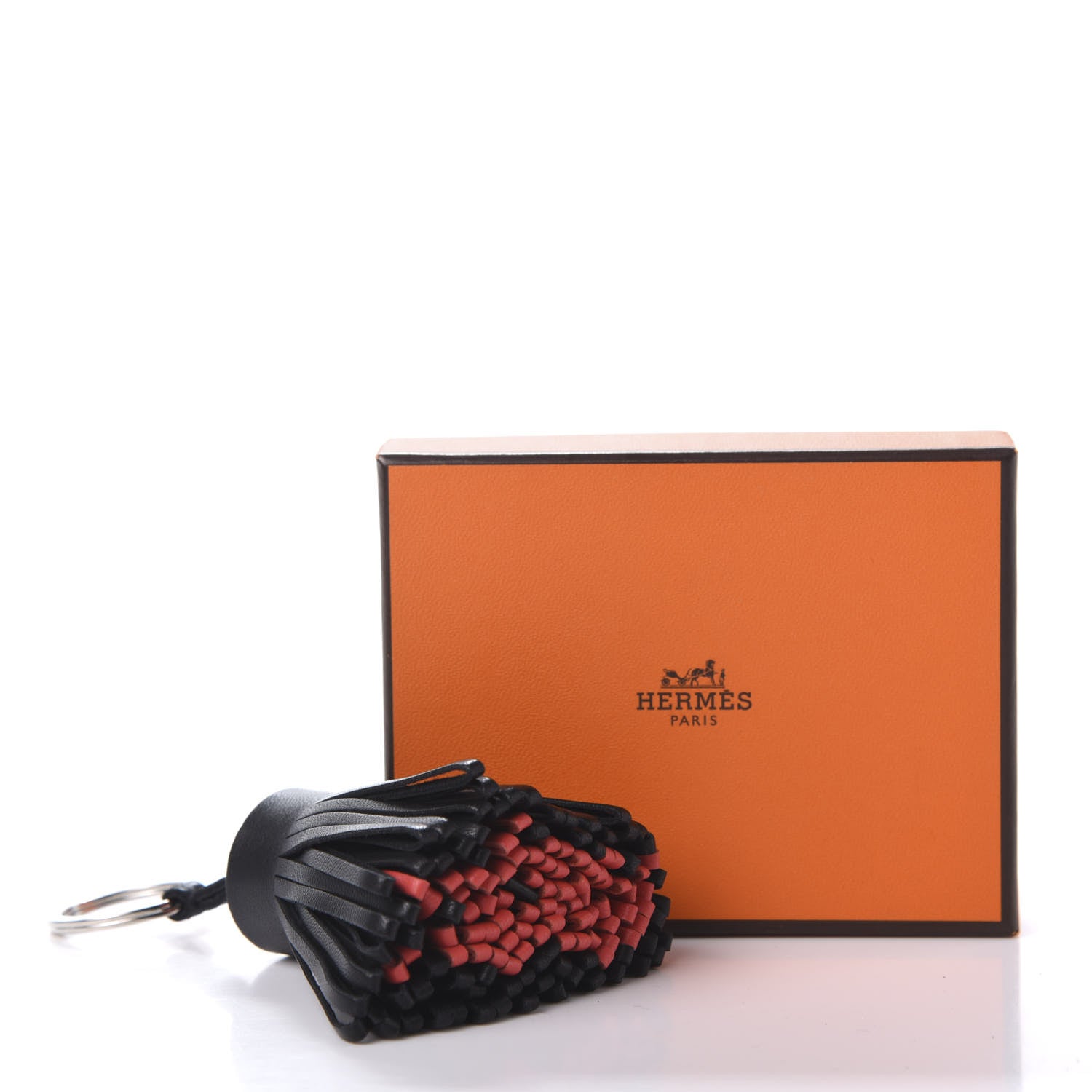 Hermes Lambskin Bi-Color Carmen Tassel Key Holder Black Rouge Indienne 3 of 3