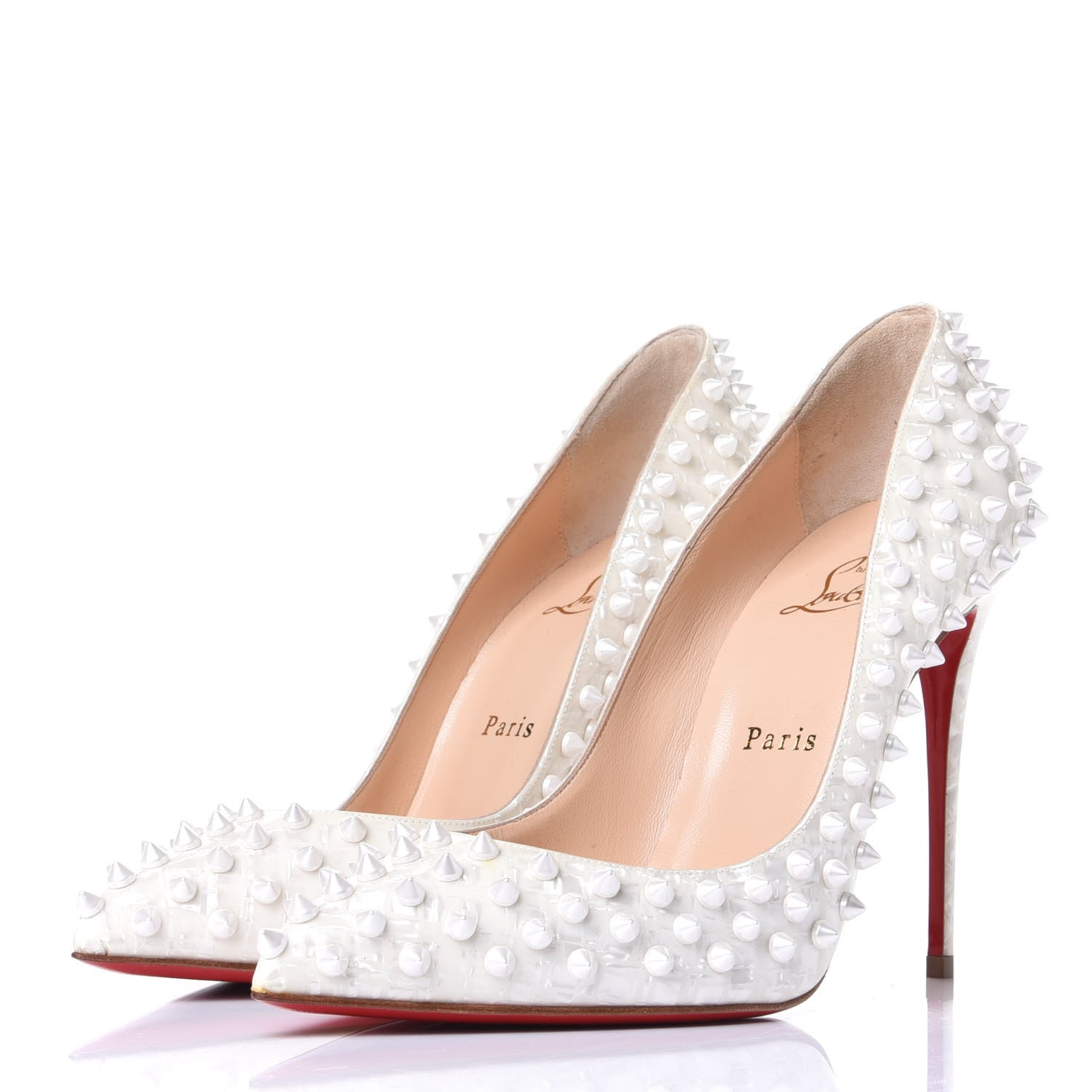 Christian Louboutin Patent Follies Spikes 100 Pumps 39 White 3 of 9