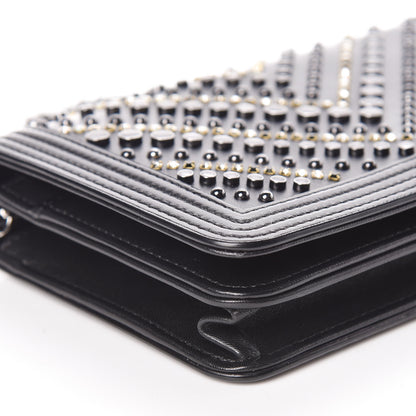 Chanel Calfskin Crystal Studded Chevron Boy Wallet On Chain WOC Black 5 of 17