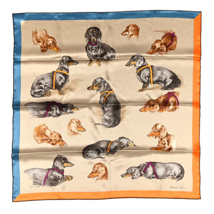 Hermes Silk Les Bassets Scarf 70 Beige Clair Gris Bluete 1 of 3
