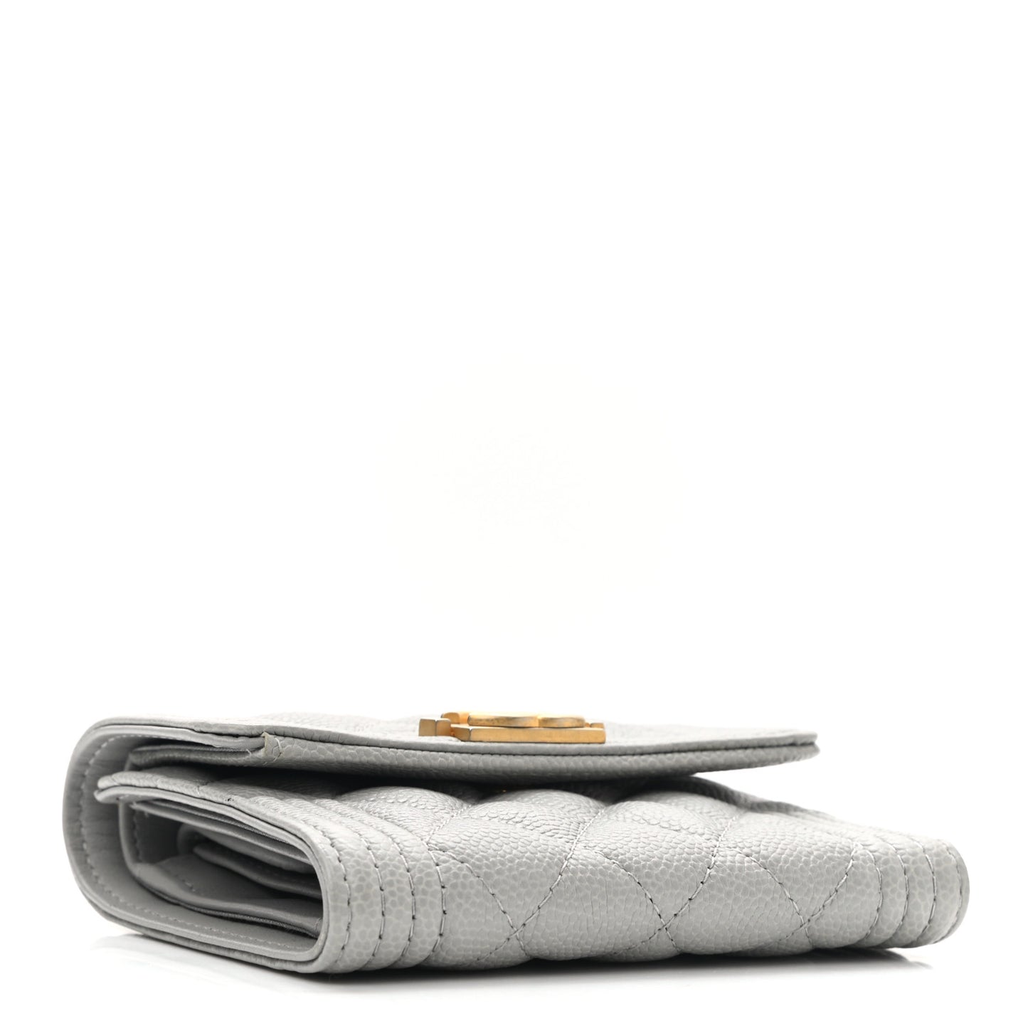 Caviar Quilted Compact Boy Flap Wallet Grey