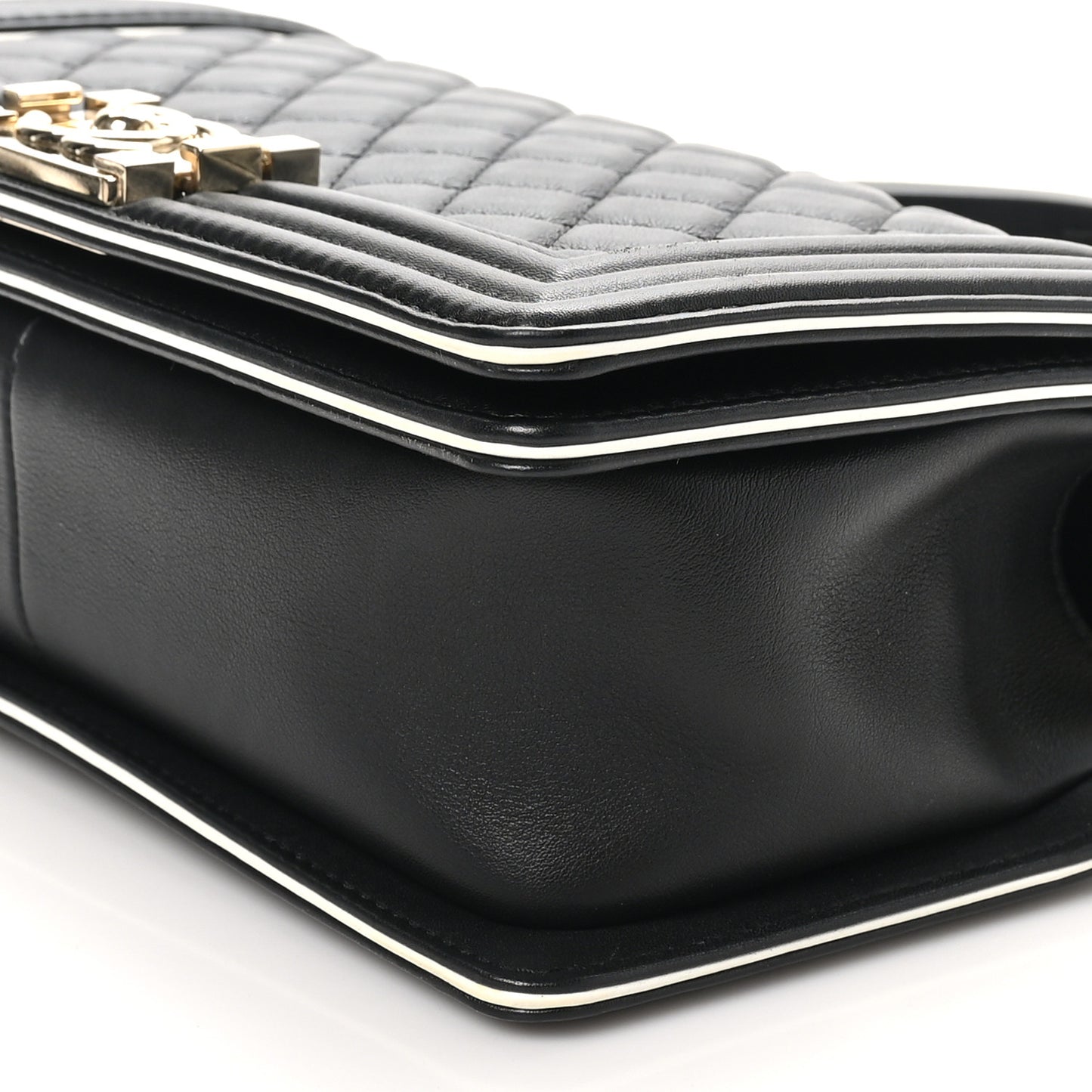 Calfskin Quilted Medium Boy Top Handle Flap Black