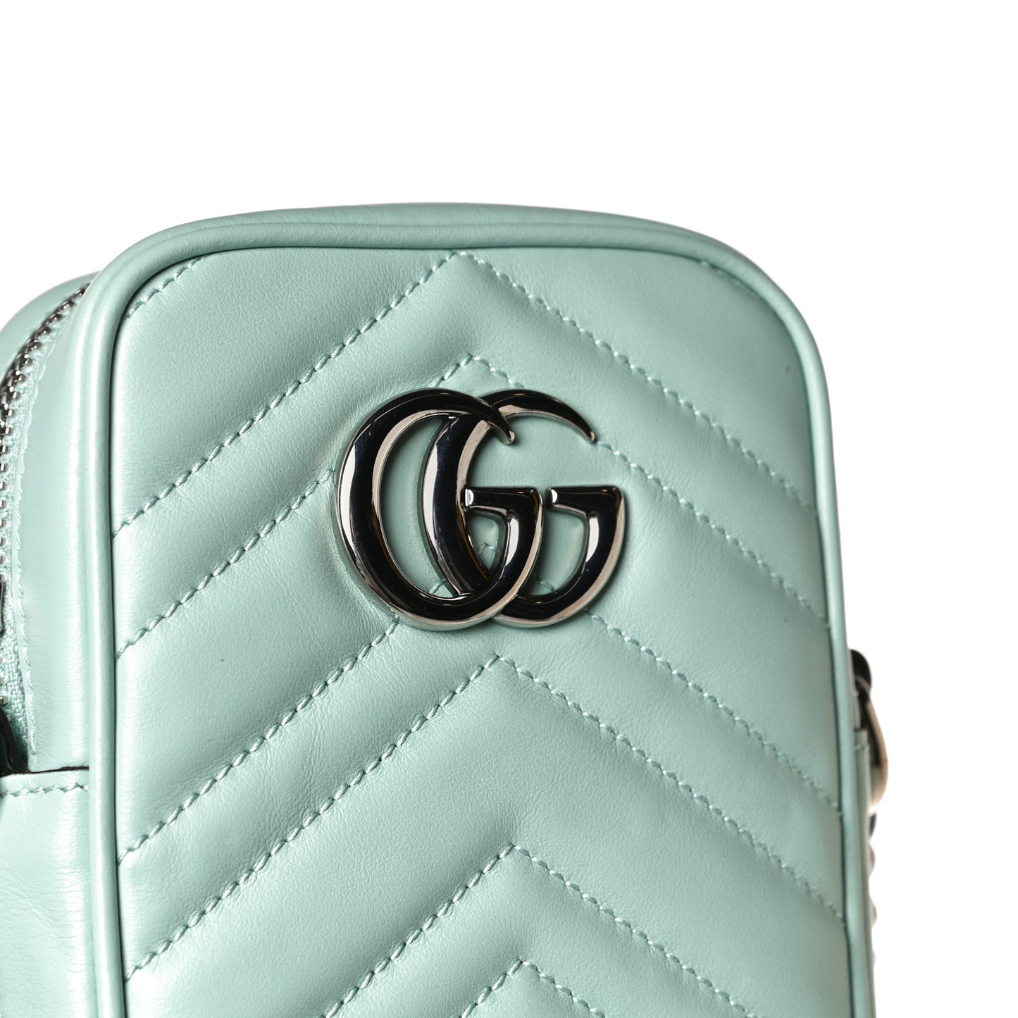 Calfskin Matelasse Mini GG Marmont Crossbody Bag Water Green