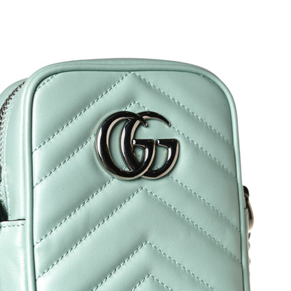 Gucci Calfskin Matelasse Mini GG Marmont Crossbody Bag Water Green 10 of 12