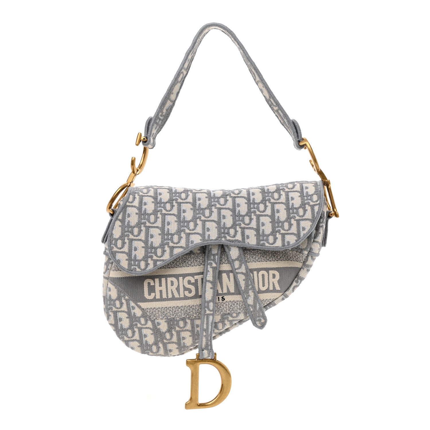 Christian Dior Oblique Embroidered Saddle Bag Gray 1 of 8