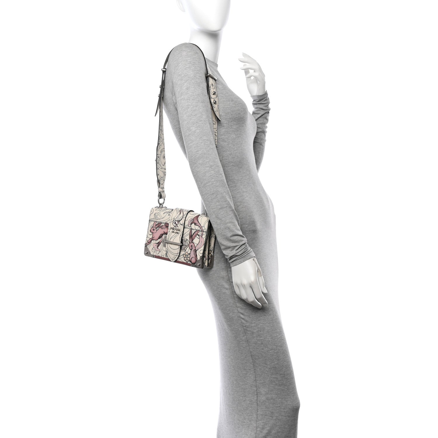 Prada X JAMES JEAN Glace Calfskin Rabbit Print Cahier Bag Opaline 2 of 12