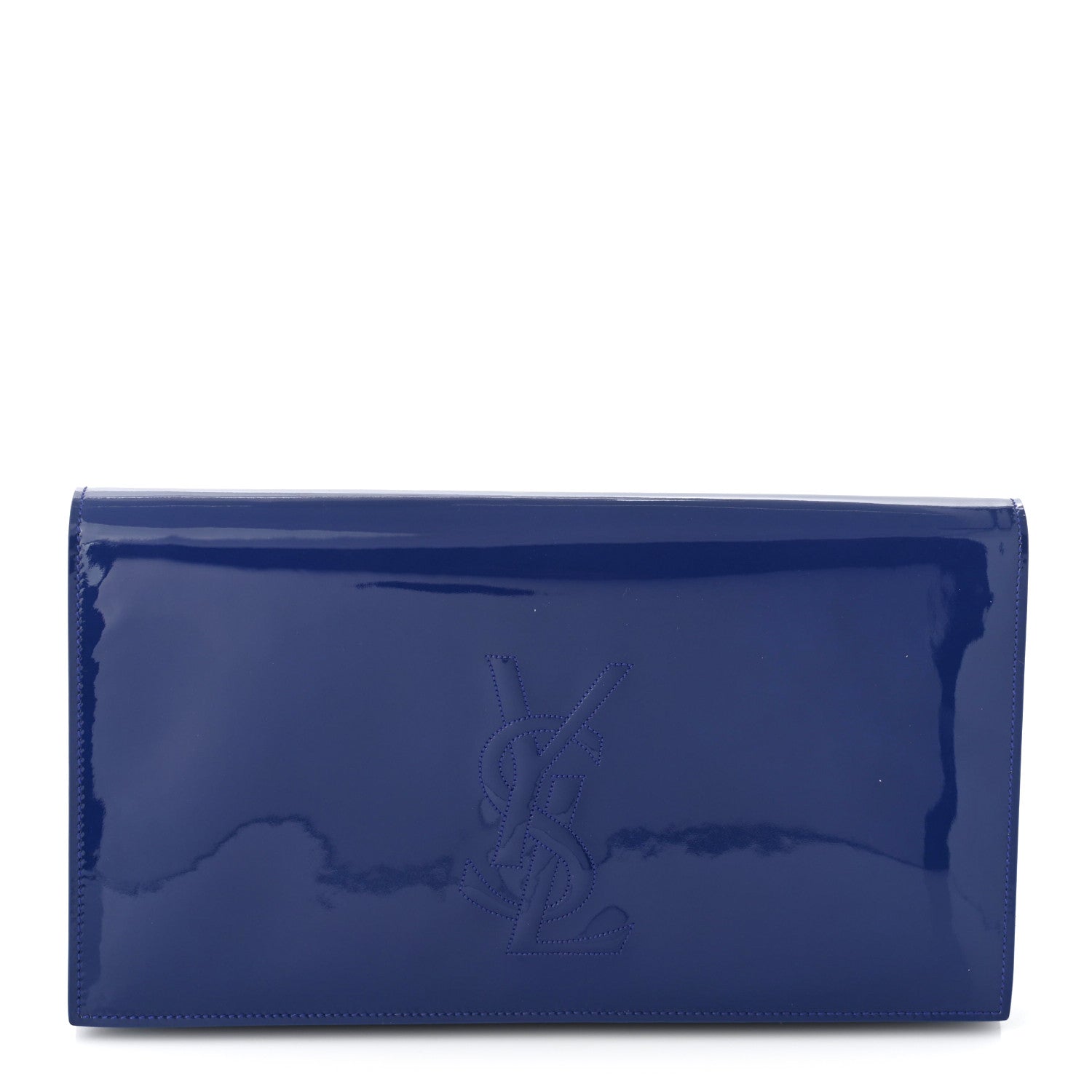 Saint Laurent Patent Calfskin Monogram Large Belle De Jour Clutch Royal Blue 1 of 8