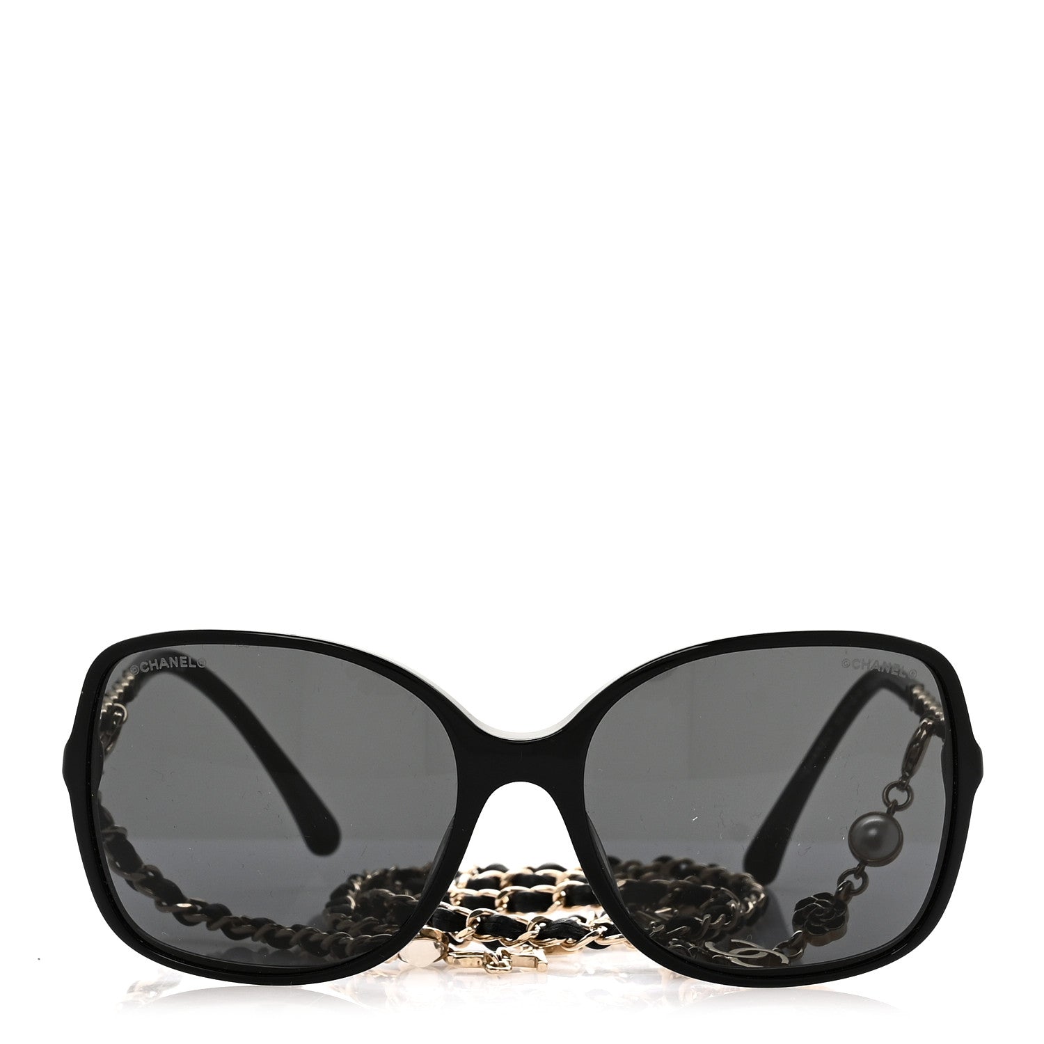 Chanel Acetate Metal Calfskin Square Chain Sunglasses 5210-Q Black