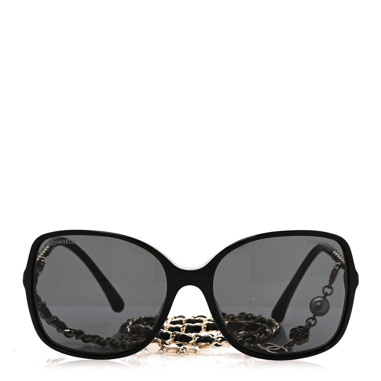 Acetate Metal Calfskin Square Chain Sunglasses 5210-Q Black Gray