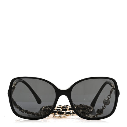 Chanel Acetate Metal Calfskin Square Chain Sunglasses 5210-Q Black Gray 2 of 7