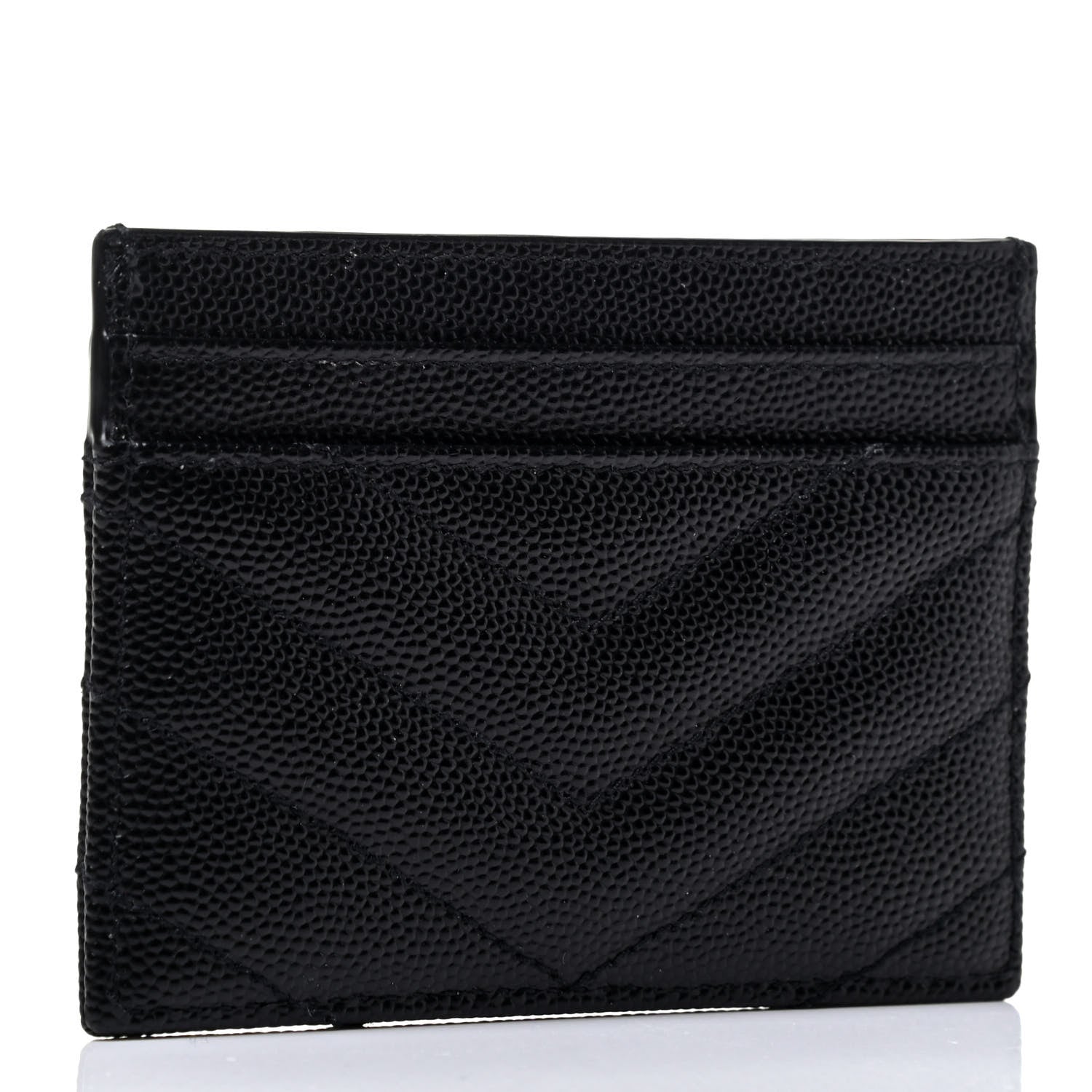 Saint Laurent Grain De Poudre Matelasse Chevron Monogram Credit Card Case Black 2 of 4