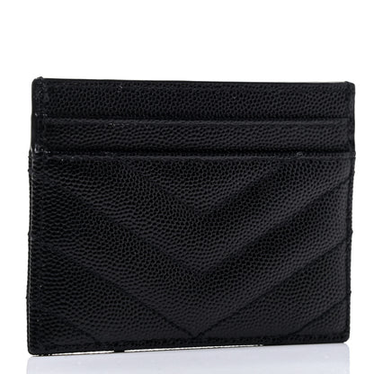 Saint Laurent Grain De Poudre Matelasse Chevron Monogram Credit Card Case Black 2 of 4