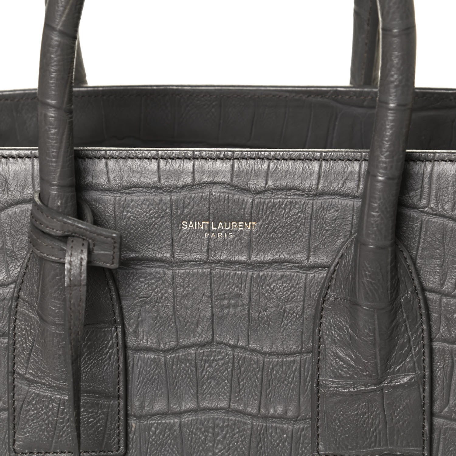 Saint Laurent Calfskin Crocodile Embossed Small Sac De Jour Fog 8 of 12