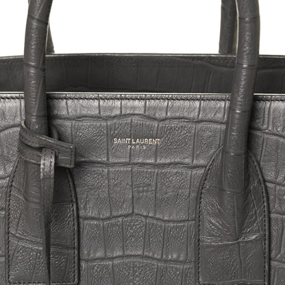 Saint Laurent Calfskin Crocodile Embossed Small Sac De Jour Fog 8 of 12