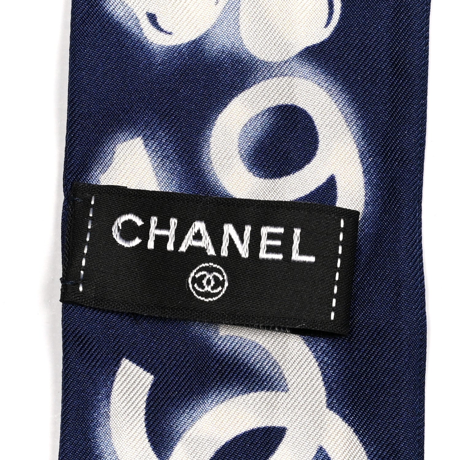 Chanel Silk CC Slim Bandeau Scarf Navy Ivory 3 of 3