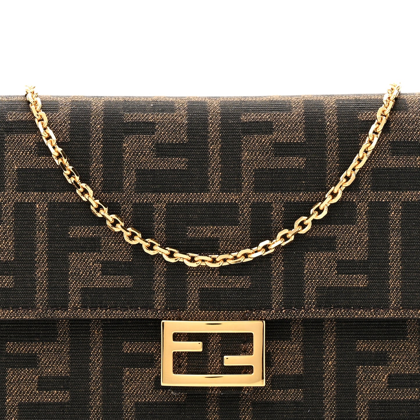 Fabric Jacquard FF 1974 Wallet On Chain Tobacco Moro