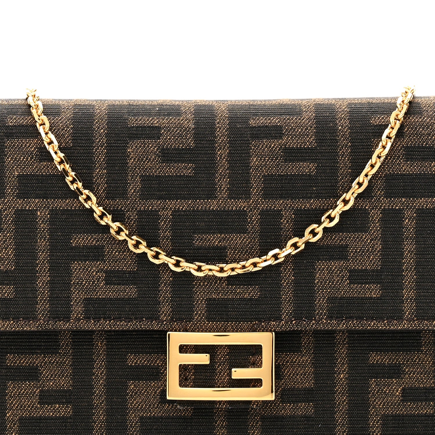 Fendi Fabric Jacquard FF 1974 Wallet On Chain Tobacco Moro 7 of 10