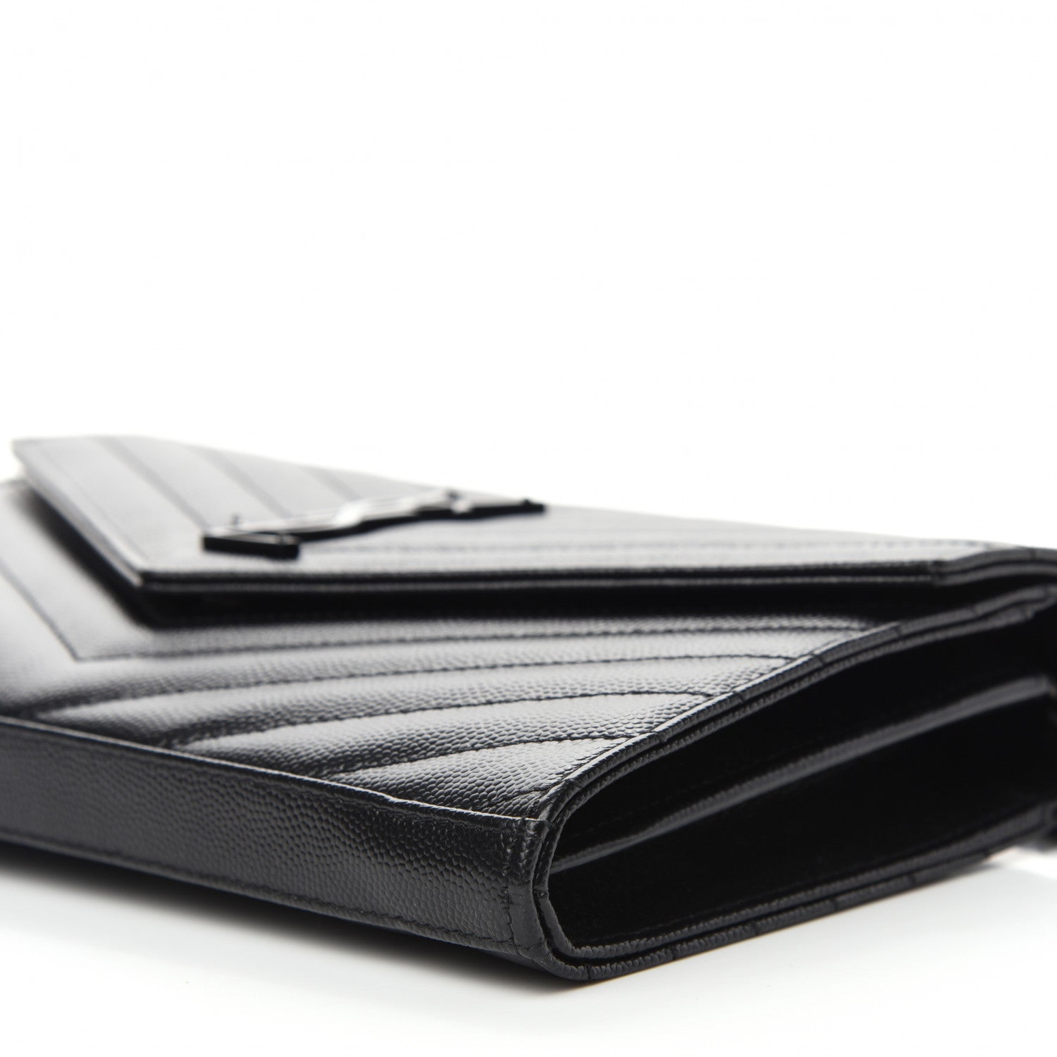 Saint Laurent Grain De Poudre Matelasse Chevron Monogram Chain Wallet Black 10 of 10