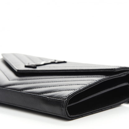 Saint Laurent Grain De Poudre Matelasse Chevron Monogram Chain Wallet Black 10 of 10