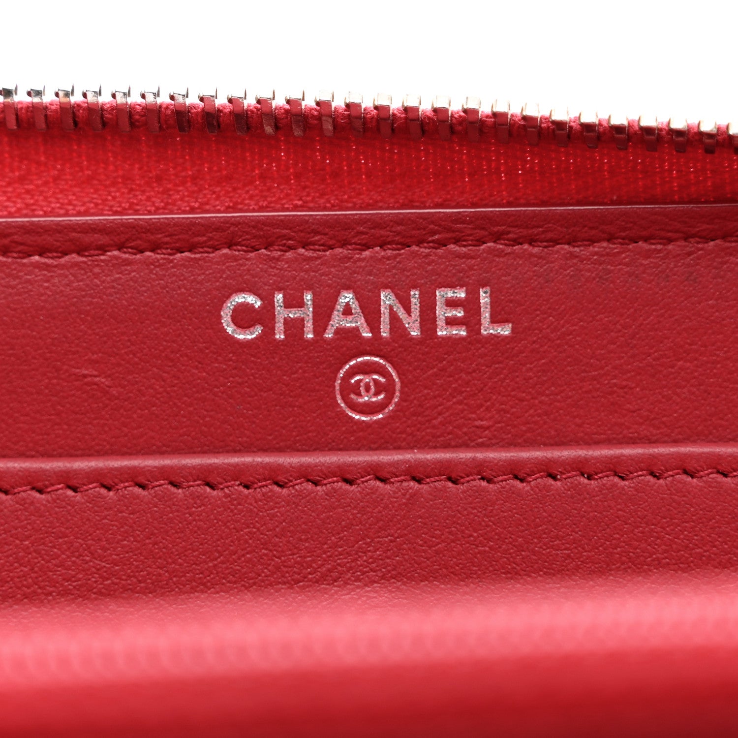 Chanel Caviar Quilted Diamond CC Gusset Zip Around Wallet Red 6 of 9