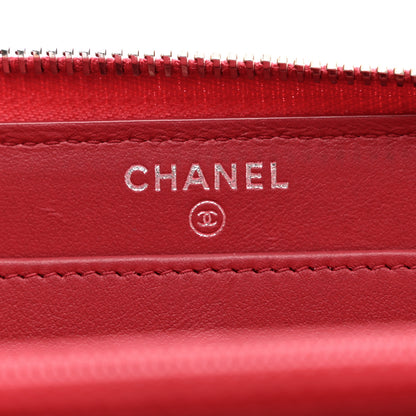 Chanel Caviar Quilted Diamond CC Gusset Zip Around Wallet Red 6 of 9