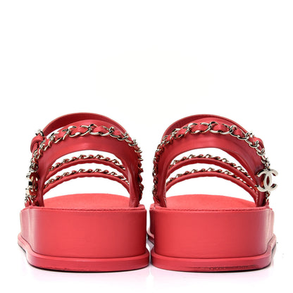 Chanel Calfskin Chain Platform Sandals 39 Red 4 of 5
