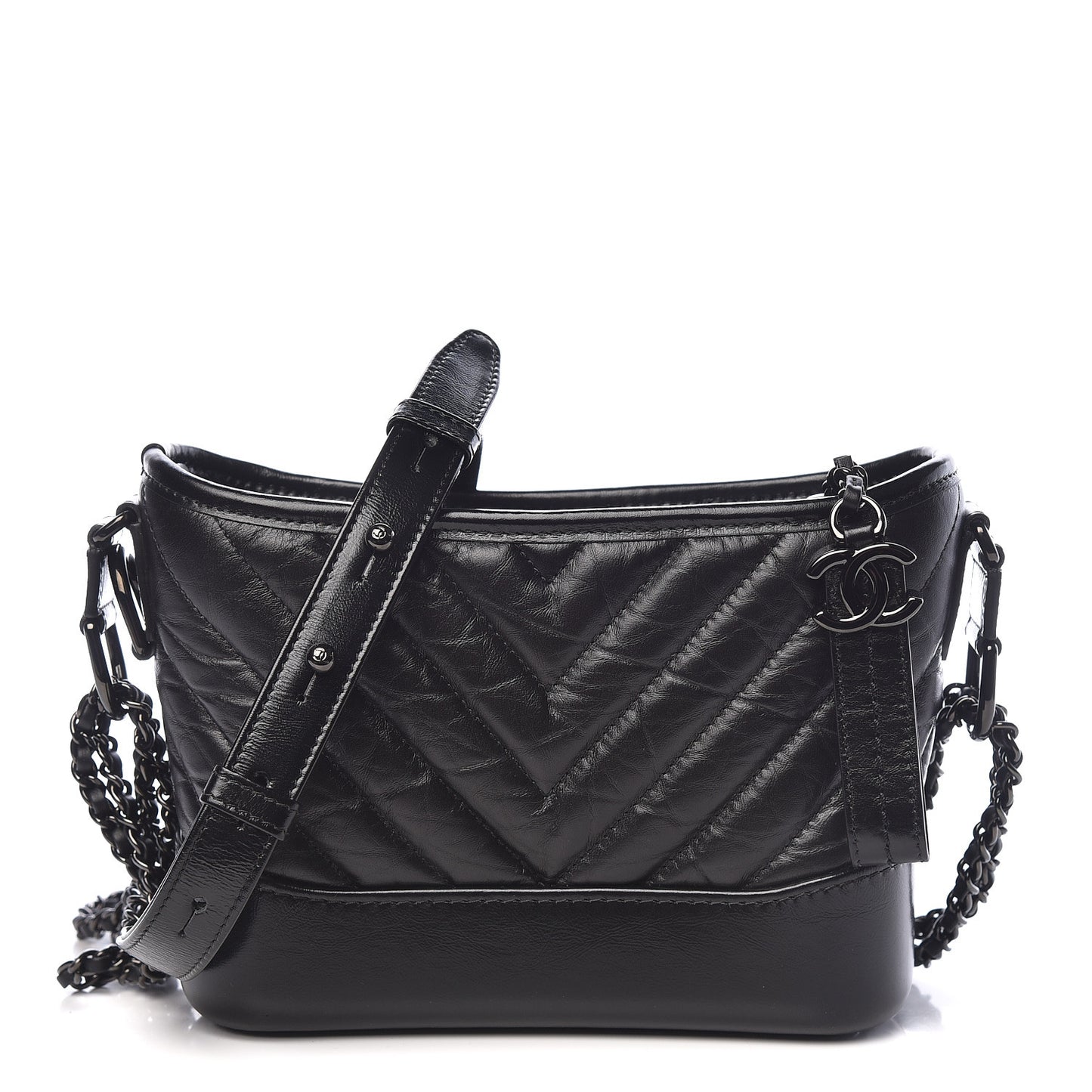 Aged Calfskin Chevron Quilted Small Gabrielle Hobo So Black