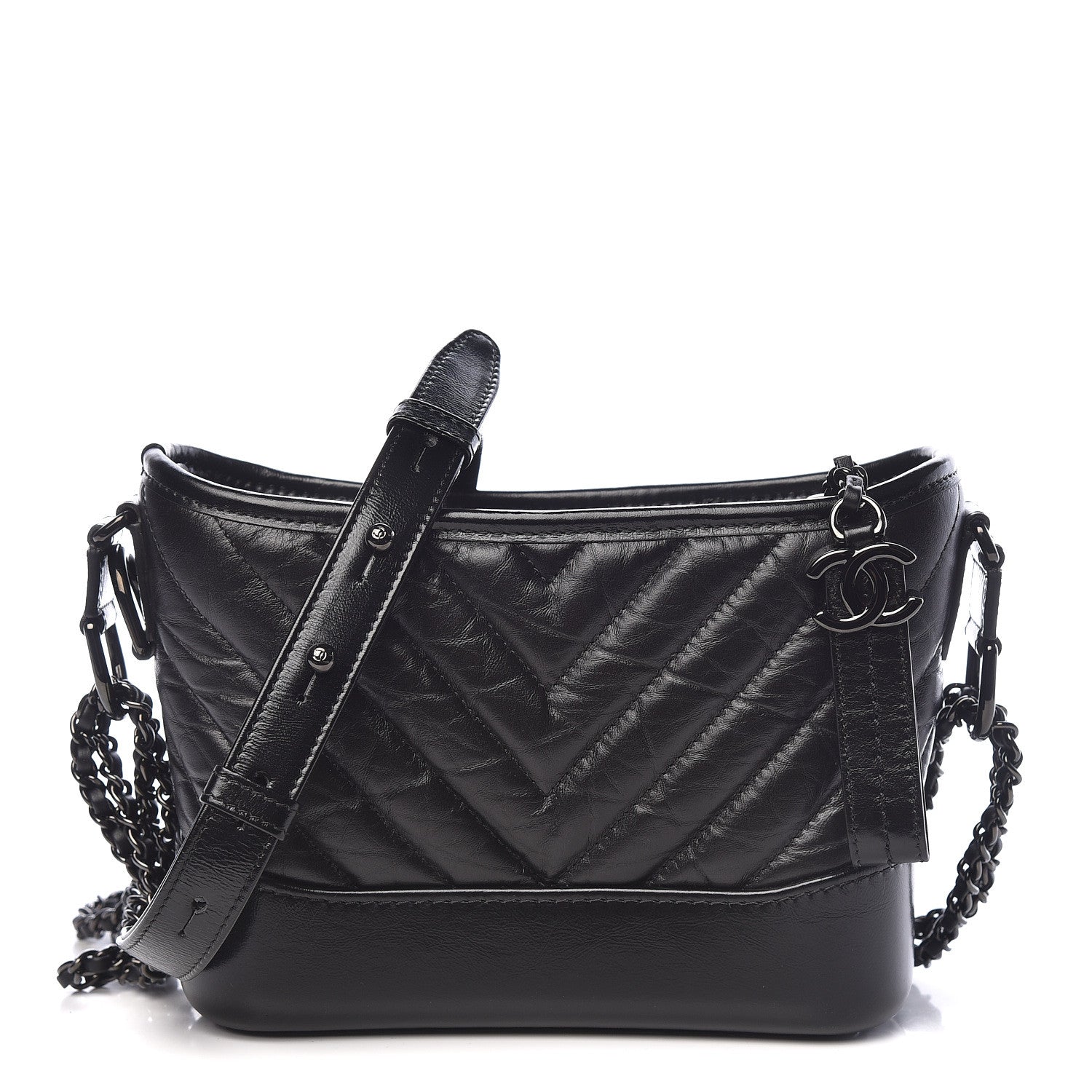 Chanel Aged Calfskin Chevron Quilted Small Gabrielle Hobo So Black 1 of 12